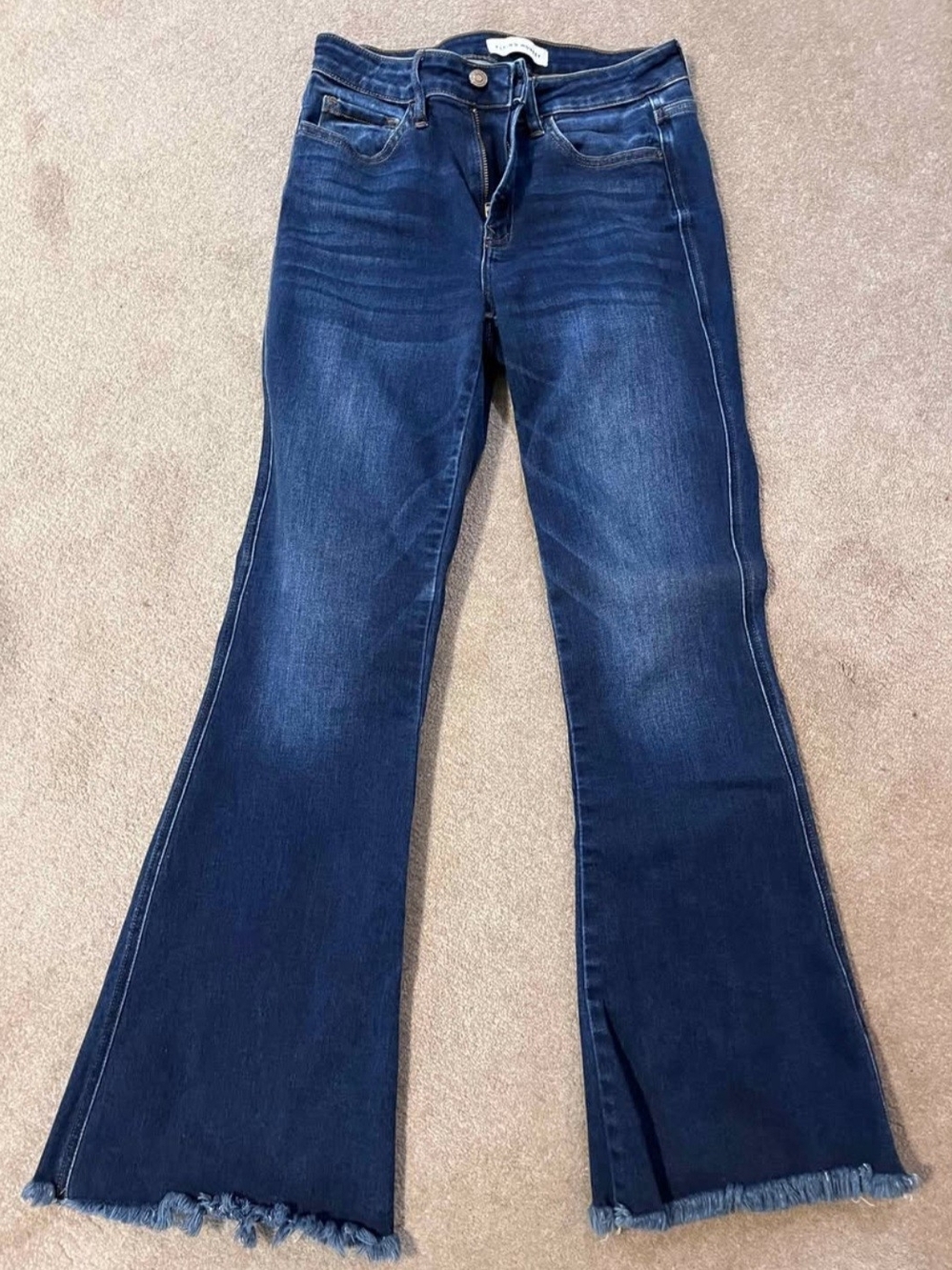 Flying Monkey Dark Blue Flare Jeans with Raw Hem